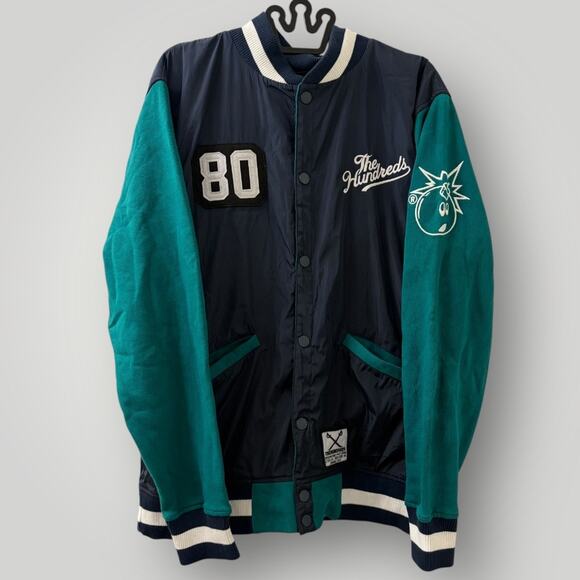 The Hundreds Other - Flawed The Hundreds "Drawing Lines" Varsity Jacket XL Navy Green Adam Bomb Y2K